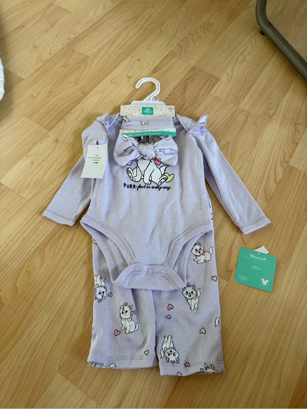 Disney Lilac Marie Cat Bodysuit Set with Headband and Pants